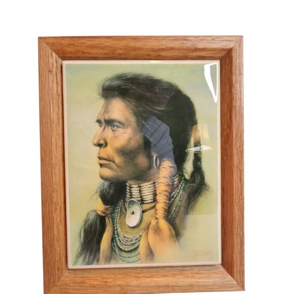 Bill Hampton Native American Indian print on Tile 6"x4.5" Frame 7.5" x 6" read - Picture 1 of 7